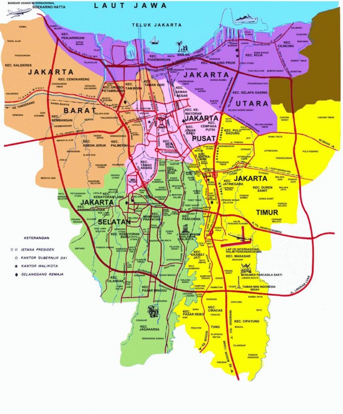 Jakarta turistických atrakcí mapě